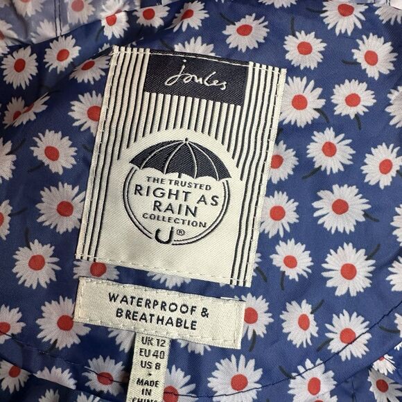 Joules Golightly Blue Daisy Packaway Waterproof Rain Jacket Coat Size US 8 WM - Picture 10 of 11